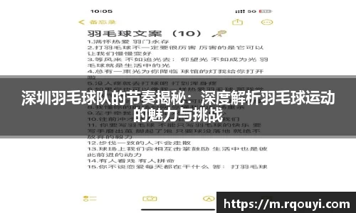 深圳羽毛球队的节奏揭秘:深度解析羽毛球运动的魅力与挑战
